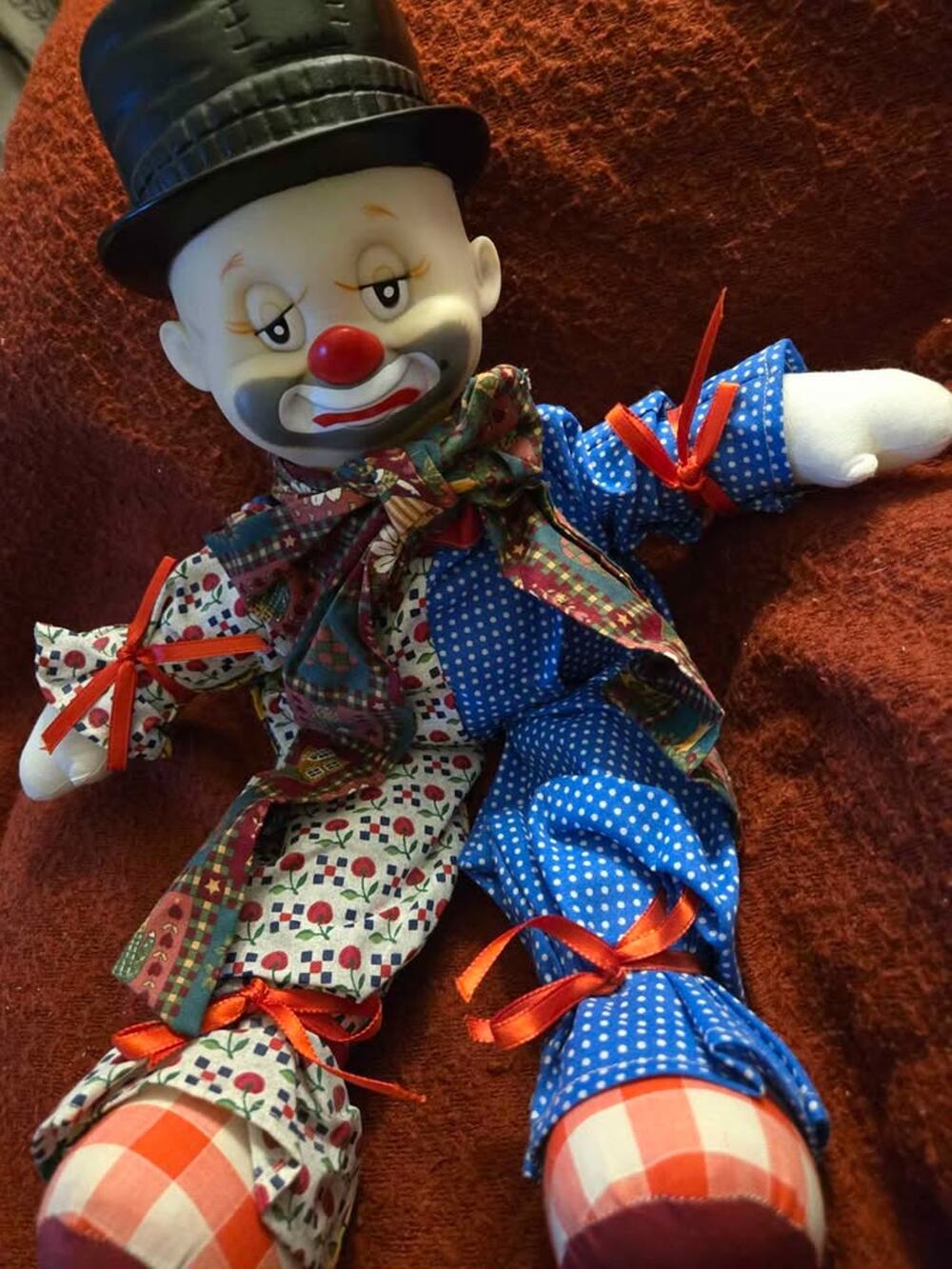 Vintage Handmade Porcelain Sad Clown Doll